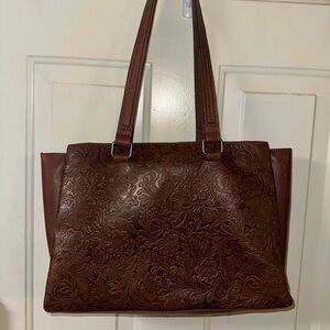Chic Embossed Leather Tote in Rich Brown